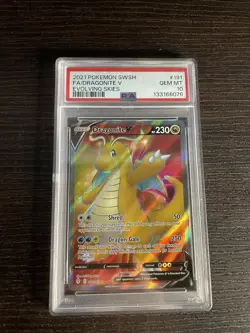 2021 POKEMON SWORD & SHIELD EVOLVING SKIES #191 FULL ART/DRAGONITE V PSA 10 - Image 1