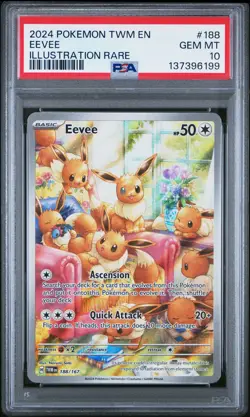 2024 POKEMON TWM EN-TWILIGHT MASQUERADE ILLUSTRATION RARE #188 EEVEE PSA 10 - Image 1