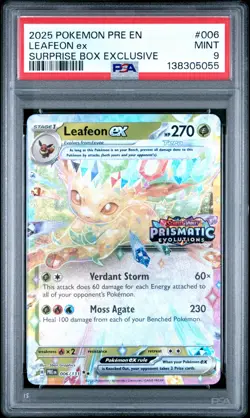 2025 POKEMON PRE EN-PRISMATIC EVOLUTIONS SURPRISE BOX EXCLUSIVE LEAFEON EX PSA 9 - Image 1