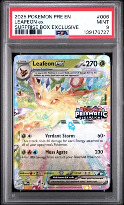 2025 POKEMON PRE EN-PRISMATIC EVOLUTIONS SURPRISE BOX EXCLUSIVE LEAFEON EX PSA 9 - Image 1