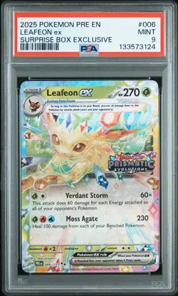 2025 POKEMON PRE EN-PRISMATIC EVOLUTIONS SURPRISE BOX EXCLUSIVE LEAFEON EX PSA 9 - Image 1