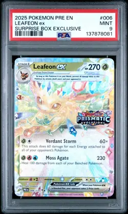 2025 POKEMON PRE EN-PRISMATIC EVOLUTIONS SURPRISE BOX EXCLUSIVE LEAFEON EX PSA 9 - Image 1