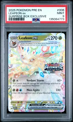 2025 POKEMON PRE EN-PRISMATIC EVOLUTIONS SURPRISE BOX EXCLUSIVE LEAFEON EX PSA 9 - Image 1