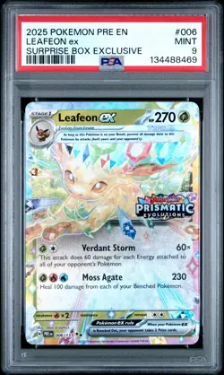 2025 POKEMON PRE EN-PRISMATIC EVOLUTIONS SURPRISE BOX EXCLUSIVE LEAFEON EX PSA 9 - Image 1