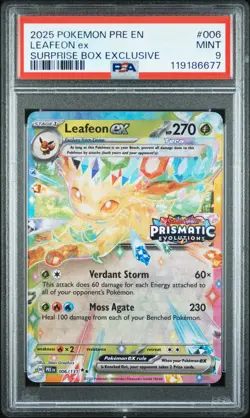 2025 POKEMON PRE EN-PRISMATIC EVOLUTIONS SURPRISE BOX EXCLUSIVE LEAFEON EX PSA 9 - Image 1