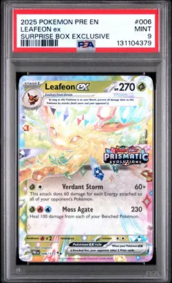 2025 POKEMON PRE EN-PRISMATIC EVOLUTIONS SURPRISE BOX EXCLUSIVE LEAFEON EX PSA 9 - Image 1