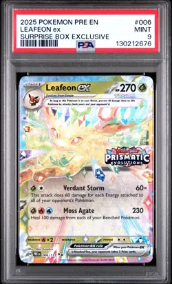 2025 POKEMON PRE EN-PRISMATIC EVOLUTIONS SURPRISE BOX EXCLUSIVE LEAFEON EX PSA 9 - Image 1