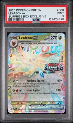 2025 POKEMON PRE EN-PRISMATIC EVOLUTIONS SURPRISE BOX EXCLUSIVE LEAFEON EX PSA 9 - Image 1