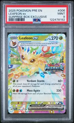 2025 POKEMON PRE EN-PRISMATIC EVOLUTIONS SURPRISE BOX EXCLUSIVE LEAFEON EX PSA 9 - Image 1