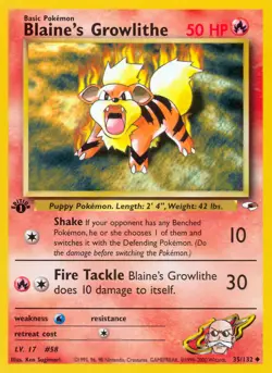 Pokemon TCG: Gym Heroes - Blaine's Growlithe - 1st Edition - 35/132 - Near Mint - Image 1
