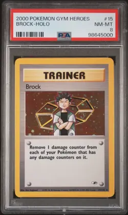 PSA 8 Brock Holo 15/132 Gym Heroes 2000 Pokemon Card - Image 1