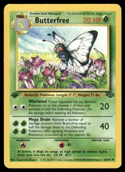 Pokemon Cards Butterfree 33/64 1ST EDITION Jungle Uncommon LP - Image 1