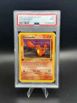 PSA 9 MINT 2000 TEAM ROCKET POKEMON CHARMANDER 50/82 #50 GRADED WOTC TCG - Image 1