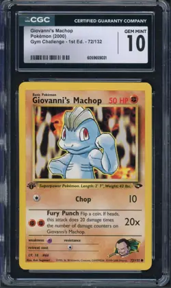 Pokemon CGC 10 Gem Mint 1st Ed. Gym Challenge Common Giovanni's Machop 72/132 - Image 1