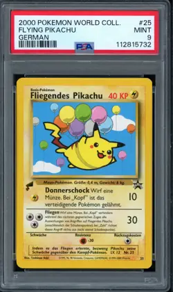 Pokemon PSA 9 Mint Pikachu World Collection German Flying Pikachu #25 - Image 1