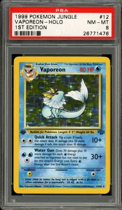 Pokemon PSA 8 NM-MT 1st Edition Jungle Holo Vaporeon 12/64 - Image 1