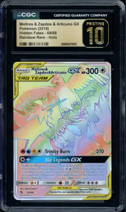 Pokemon CGC 10 Pristine Hidden Fates Hyper Rare Moltres Zapdos Articuno GX 69/68 - Image 1
