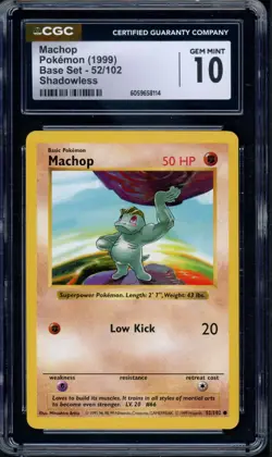 Pokemon CGC 10 Gem Mint Shadowless Base Set Common Machop 52/102 - Image 1