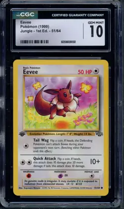 Pokemon CGC 10 Gem Mint 1st Ed. Jungle Common Eevee 51/64 - Image 1