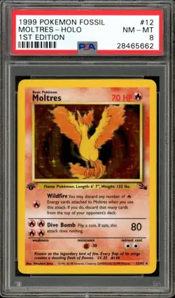 Pokemon PSA 8 NM-MT 1st Edition Fossil Holo Moltres 8/62 - Image 1