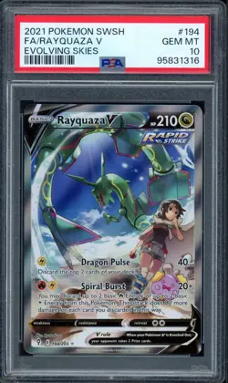 Pokemon PSA 10 Gem Mint Evolving Skies Alt Art Rayquaza V 194/203 - Image 1
