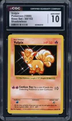 Pokemon CGC 10 Gem Mint Shadowless Base Set Common Vulpix 68/102 - Image 1
