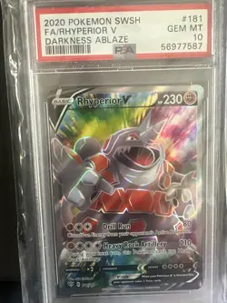 Pokemon Rhyperior V Full Art SWSH03 Darkness Ablaze 2020 NM Foil 181/189 Box 6 - Image 1