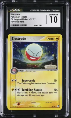 CGC 10 GEM MINT Electrode EX Legend Maker 32/92 Reverse Holo STAMPED Pokemon - Image 1
