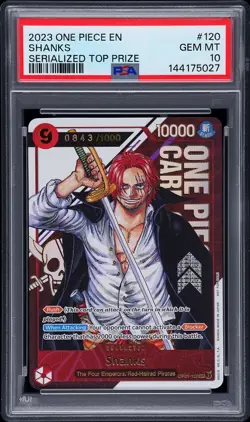 2023 ONE PIECE PROMOS OFFICIAL EVENT SERIALIZED TOP PRIZE SHANKS 843/1000 PSA 10 - Image 1