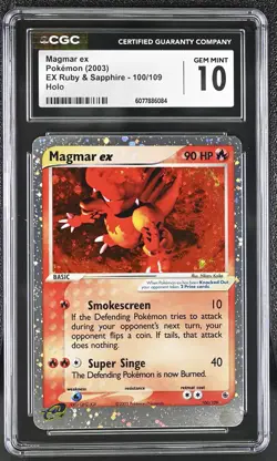 CGC 10 GEM MINT Magmar ex 2003 EX Ruby & Sapphire 100/109 Holo Pokemon Card - Image 1