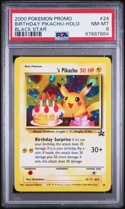 2000 POKEMON PROMO BLACK STAR #24 BIRTHDAY PIKACHU-HOLO PSA 8 - Image 1