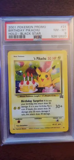 Pokemon BIRTHDAY PIKACHU _____'s HOLO 2000 Black Star Promo #24 PSA 8 - Image 1