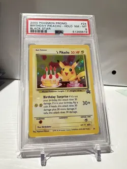 2000 Pokemon Promo Black Star #24 Birthday Pikachu-Holo Black Star PSA 8 - Image 1