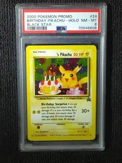 Pokemon Birthday Pikachu PSA 8 Black Star Promo 24 WOTC 2000 Holo Card - Image 1