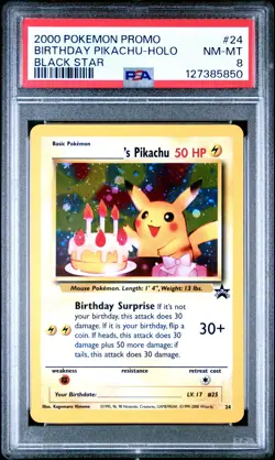 2000 POKEMON PROMO BLACK STAR #24 BIRTHDAY PIKACHU-HOLO PSA 8 - Image 1