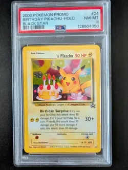 PSA 8 BIRTHDAY PIKACHU HOLO 2000 BLACK STAR PROMO #24 POKEMON CARD - Image 1