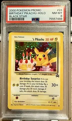 Pokemon Cards: 2000 Birthday Pikachu Holo 24: Black Star Promo: PSA 8 - Image 1