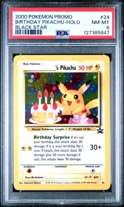 2000 POKEMON PROMO BLACK STAR #24 BIRTHDAY PIKACHU-HOLO PSA 8 - Image 1