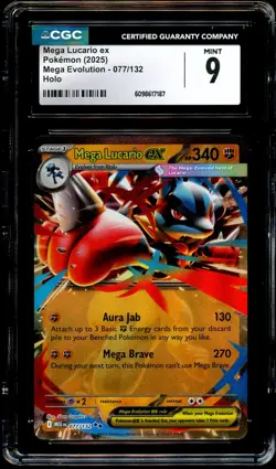 CGC 9 MINT MEGA Lucario Ex 077/132 HOLO RARE Pokemon Card 187 - Image 2