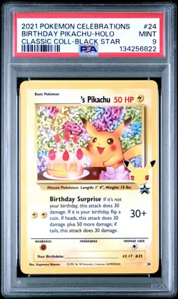 2021 POKEMON CELEBRATIONS CLASSIC COLL #24 BIRTHDAY PIKACHU-HOLO PSA 9 - Image 1