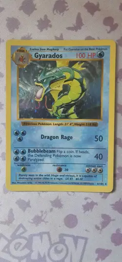 Pokemon TCG SHADOWLESS Gyarados Holo Rare Card Base Set 6/102 RAW - Image 1