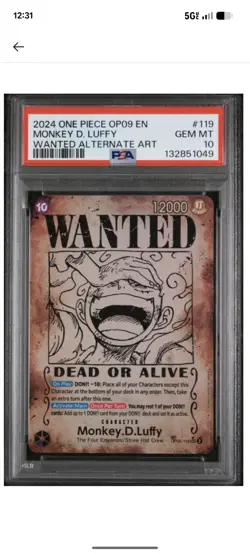One Piece 2024 OP09-WANTED Alt Art #119 Monkey D. Luffy PSA 10 Gem Mint English - Image 1