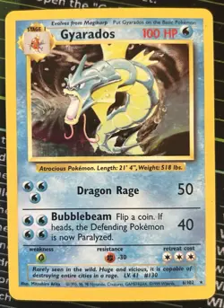 Pokemon TCG Gyarados Holo Rare Unlimited Card 6/102 Vintage LP+ Condition - Image 1