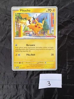 Rare Pokemon Pikachu Good Day Promo Indonesian, 148 SV-P - Image 2
