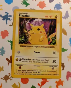 Pokemon TCG Pikachu (Red Cheeks) 058/102 Base Set Shadowless Unlimited 1999 - Image 1