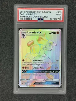 2018 Pokemon Sun & Moon FA/ Lucario GX Forbidden Light - Secret #135 MINT PSA 9 - Image 1