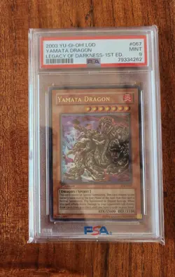 Yugioh PSA 9 MINT Yamata Dragon LOD-067 Ultra Rare 1st Edition - Image 1
