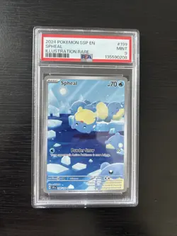 PSA 9 MINT Spheal Surging Sparks Illustration Rare 2024 Holo Pokemon 199/191 - Image 1