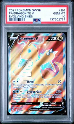 2021 POKEMON SWORD & SHIELD EVOLVING SKIES #191 FULL ART/DRAGONITE V PSA 10 - Image 1
