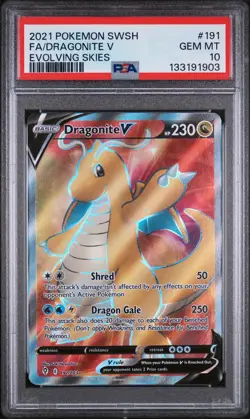 PSA 10 2021 POKEMON SWORD & SHIELD EVOLVING SKIES #191 FULL ART DRAGONITE V 💫🔥 - Image 1